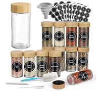 Moreau Set of 12 Spice Jars -Glass Bamboo Wooden Spice Jars Kitchen Storage-Seal With Lid With Label, Pen, Inner Lid