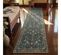 Morebes Boho Floral Washable Hallway Runner Rug 8ft Non Slip, Soft Flowers 2.5x8 Bathroom Rug Runner, Botanical Birds Ultra Thin Indoor Floor Carpet for Kitchen Laundry Bathroom, Navy Blue