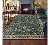 Morebes Boho Living Room Rug 8x10, Washable Kids Playroom Area Rug Non Slip, Soft Large Botanical Flower Indoor Floor Throw Carpet for Bedroom Nursery Dining Room, Navy Blue