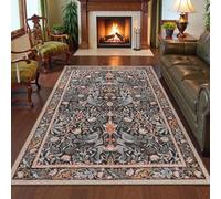 Morebes Boho Living Room Rug 8x10, Washable Kids Playroom Area Rug Non Slip, Soft Large Botanical Flower Indoor Floor Throw Carpet for Bedroom Nursery Dining Room, Dark Green