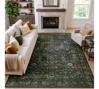 Morebes Vintage Large Rugs for Living Room, Washable 8x10 Area Rugs Non Slip,Soft Dark Green Rug for Bedroom,Distressed Non-Shedding Throw Rug for Entryway Kitchen Foyer Playroom