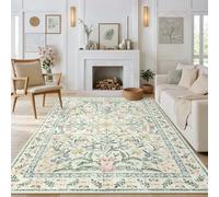 Morebes Washable Area Rugs 6x9, Boho Nursery Rug Girl Bedroom Non-Slip, Large Soft Vintage Distressed Floral Carpet for Living Room Foyer Home Office Decor, Cream