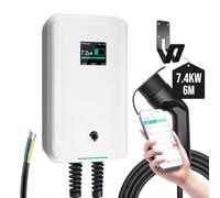 Morec 7.4KW Smart EV Charger Type 2 Tethered with 6M Cable, Wallmount Home Wallbox 6A-32A Electric Vehicle Charger, APP Control | IP66 Waterproof | Single Phase | White