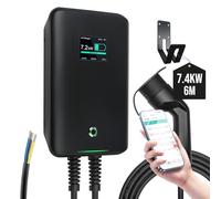 Morec 7.4KW Smart EV Charger Type 2 Tethered with 6M Cable, Wallmount Home Wallbox 6A-32A Electric Vehicle Charger, APP Control | IP66 Waterproof | Single Phase | Black