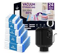 Morecoo 24Pack Vacuum Storage Bags with Electric Pump & New Air Valve, Space Saver Compression Bags for Clothes, Comforters, and Travel Essentials - Includes Jumbo, Large, Medium, Small & Roll-Up Bags