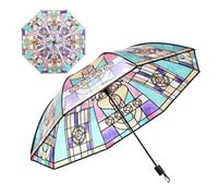 Moreeulsi Transparent Vintage Parasol Umbrella, Hand-Painted Glass Clear Umbrella, Unique Aesthetic Transparent Umbrella, Vintage Stained Glass Automatic Umbrella, Stained Glass Umbrella, 100x54cm