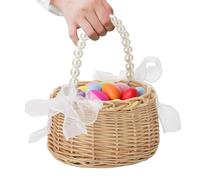 Moreeulsi Wicker Flower Girl Basket, Rattan Flower Baskets, Handwoven Flower Basket With Handle, Candy Basket For Wedding, Handwoven Easter Basket For Home Decor, 19x25cm