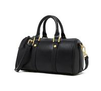 MoreFarther Leather Handbags for Women, Boston Crossbody Bags with Adjustable Detachable Strap and Zipper Closure, Women's Top Handle Tote Purses for Work School Travel (Black)