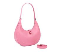 MoreFarther Leather Shoulder Handbags for Women, Classic Crescent Bags with Adjustable Strap and Zipper Closure, Convertible Hobos Crossbody Bag for Work School Travel (Pink)