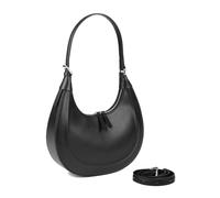 MoreFarther Leather Shoulder Handbags for Women, Classic Crescent Bags with Adjustable Strap and Zipper Closure, Convertible Hobos Crossbody Bag for Work School Travel (Black)