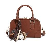 MoreFarther Mini Purses for Women, Leather Top Handle Crossbody Bags, Handbags Clutch with Cute Pendant and Adjustable Strap, Brown