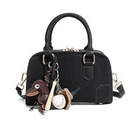 MoreFarther Mini Purses for Women, Leather Top Handle Crossbody Bags, Handbags Clutch with Cute Pendant and Adjustable Strap, Black, Mini Cute