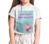 Morefaz Kids Boys Girls T-Shirt Make Your Own Personalised Design with Favorite Photo or Custom Text White