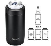Morefeel 4-in-1 Skinny Can Cooler Double Wall Stainless Steel Insulated Can Holder, Works With 12 Oz Slim Can,Standard Cans,Beer Bottles & As Pint Cups(Black)