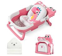 MoreFeel Collapsible Baby Bathtub for Newborn with Thermometer & 1 Hooded Towel & 1 Soft Floating Cushion,Portable Travel Bathtub with Drain Hole, Durable Foldable Baby Tubs for Infants to Toddler