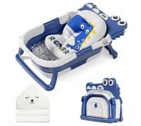 MoreFeel Collapsible Baby Bathtub for Newborn with Thermometer & 1 Hooded Towel & 1 Soft Floating Cushion,Portable Travel Bathtub with Drain Hole, Durable Foldable Baby Tubs for Infants to Toddler