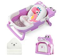 MoreFeel Collapsible Baby Bathtub for Newborn with Thermometer & 1 Hooded Towel & 1 Soft Floating Cushion,Portable Travel Bathtub with Drain Hole, Durable Foldable Baby Tubs for Infants to Toddler