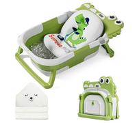 MoreFeel Collapsible Baby Bathtub for Newborn with Thermometer & 1 Hooded Towel & 1 Soft Floating Cushion,Portable Travel Bathtub with Drain Hole, Durable Foldable Baby Tubs for Infants to Toddler