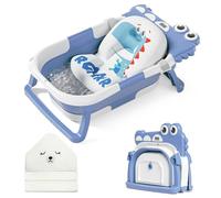 MoreFeel Collapsible Baby Bathtub for Newborn with Thermometer & 1 Hooded Towel & 1 Soft Floating Cushion,Portable Travel Bathtub with Drain Hole, Durable Foldable Baby Tubs for Infants to Toddler