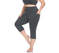 MOREFEEL Plus Size Leggings for Women with Pockets-Stretchy X-4XL Tummy Control High Waist Workout Black Yoga Pants, Capri Dark Grey, XXXL