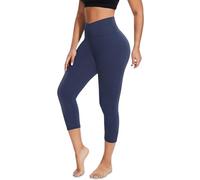MOREFEEL V Cross Waist Capri Leggings for Women- Summer Workout Tummy Control Butt Lift Soft Sports Gym Yoga Pants Tights, Navy Blue, Small / Medium