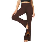MOREFEEL Women's Fleece Lined Leggings Flare Leggigs Stretchy Winter Thermal Warm Bootcut Casual Workout Dress Yoga Pants, Fleece Brown, Large