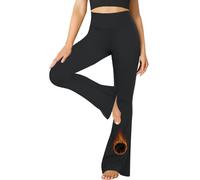 MOREFEEL Women's Fleece Lined Leggings Flare Leggigs Stretchy Winter Thermal Warm Bootcut Casual Workout Dress Yoga Pants, Fleece Black, Large