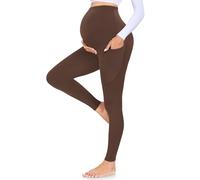 MOREFEEL Women's Maternity Leggings with Pockets Over The Belly Pregnancy Active Wear Workout Yoga Tights Pants, 04 Brown, XL