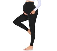 MOREFEEL Women's Maternity Leggings with Pockets Over The Belly Pregnancy Active Wear Workout Yoga Tights Pants, 01 Black, S