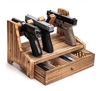 MOREIH Pistol Rack Solid Wood Handgun Holder Storage Rack Gun Safe Cabinet Storage Organizer Accessories, 4 Pistol Holder Drawer Type With Non Slip Carpeted Surface (M)