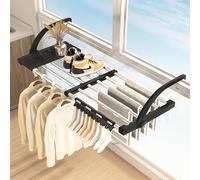 MOREIH Portable Clothes Drying Rack for Balcony Railings Windowsill Stainless Steel Folding Radiator Clothes Airer Retractable Laundry Rack for Hanging Shoes Potted Plants