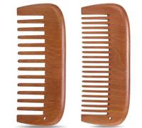 Moreinday 2 Pack Labor Comb with Wrist Strap, Wide Tooth Wooden Comb for Hair Growth - Peach wood