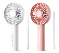 Morelax 2 Pack Mini Portable Handheld Fan, USB Rechargeable 3 Speed Personal Small Desk Fan Quiet Strong with Base Travel Makeup Beach Home Office Outdoor for Stylish Girl Women (Pink+White)