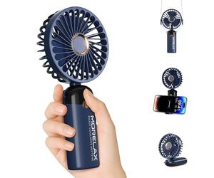 Morelax Hand Held Fan, Portable Handheld USB Rechargeable Mini Fan with 6 Speeds, 90° Foldable Desk Fan with LED Display, 4000mAh 5-in-1 Personal Pocket Fan for Home Office Bedroom Outdoor Travel,Blue