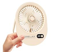 Morelax Portable Desk Fan Rechargeable,Small Personal Fan Strong Powerful Wind Battery Operated, Slim Silent, 6 Speeds Cooling Handheld Mini USB Table Desktop Fans for Indoor Outdoor Office (Beige)