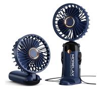 Morelax Handheld Mini Fan,USB Rechargeable Fodable Personal Fans 4000mAh,90 Adjustable, 6 Speed Strong Wind,Portable Fan Pocket Design 5 IN 1Cooling Table Fan for Office School Outdoor Travel,Blue