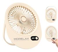 Morelax Portable Desk Fan Rechargeable,Small Personal Fan Strong Powerful Wind Battery Operated, Slim Silent, 6 Speeds Cooling Handheld Mini USB Table Desktop Fans for Indoor Outdoor Office (Beige)