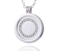 Morella Women Necklace 70 cm 27.5" Stainless Steel with Ring Made of Circonia Coin 33 mm 1,3" Silver in a Velvet Jewelry Bag