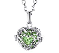 Morella Women Necklace Stainless Steel 70 cm 27,5" with Heart-Shaped Pendant with Sound Ball Zirkonia Green Ø 16 mm 0,63" in a Velvet Jewelry Bag