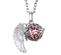 Morella Women Necklace Stainless Steel 70 cm 27,5" with Ornament with Angel Wing Pendant with Sound Ball Red Ø 16 mm 0,63" in a Velvet Jewelry Bag