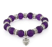 Morella Women's Bracelet Elastic with Owl Pendant and Stone Beads Purple