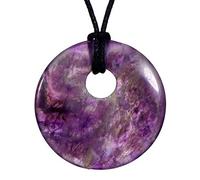 Morella Women's Necklace 31.5 inch - 80 cm gem-Stone Donut Pendant Amethyst in a Velvet Bag