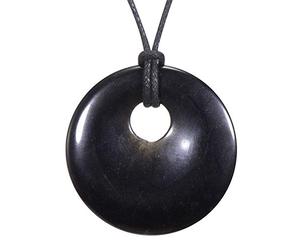 Morella Women's Necklace 31.5 inch - 80 cm gem-Stone Donut Pendant Black Obsidian in a Velvet Bag