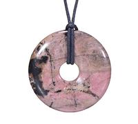 Morella Women's Necklace 31.5 inch - 80 cm Gemstone Donut gem Pendant Rhodonite in a Velvet Bag