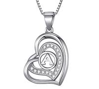 Morella Women's Necklace with Heart Pendant Letter A 925 Sterling Silver Rhodium Plated with Zirconia White in Velvet Bag