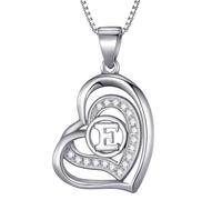 Morella Women's Necklace with Heart Pendant Letter E 925 Sterling Silver Rhodium Plated with Zirconia White in Velvet Bag