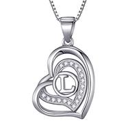 Morella Women's Necklace with Heart Pendant Letter L 925 Sterling Silver Rhodium Plated with Zirconia White in Velvet Bag