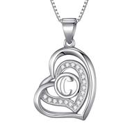 Morella Women's Necklace with Heart Pendant Letters 925 Sterling Silver Rhodium Plated with Zirconia White in Velvet Bag