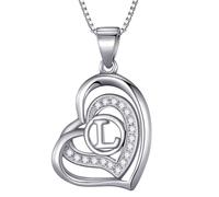 Morella Women's Necklace with Heart Pendant Letters 925 Sterling Silver Rhodium Plated with Zirconia White in Velvet Bag