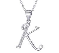Morella Women's Necklace with Letter Pendant K 925 Sterling Silver Rhodium Plated with Zirconia White in Velvet Bag